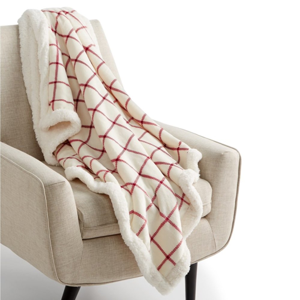 NEW Reversible Sherpa Throw - Red Windowpane